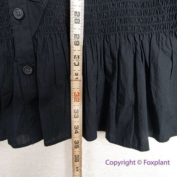 NEW J CREW SMOCKED LG SLEEVE BUTTON UP RUFFLE MINI DRESS black, M - Picture 10 of 16
